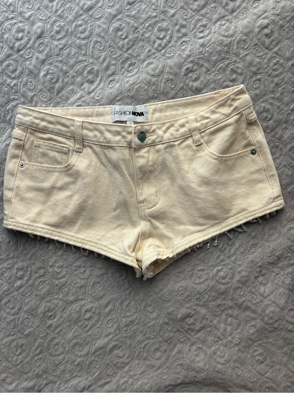 Fashion Nova Cream Low-Rise Cutoff Shorts